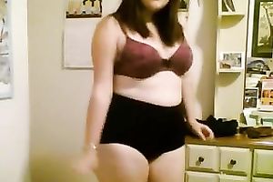 Chubby geek honey receives nude in her room and caresses her obese body