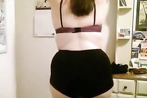 Chubby geek honey receives nude in her room and caresses her obese body