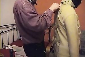 I aid my dirty slut wife to put a latex straitjacket on and tie her up