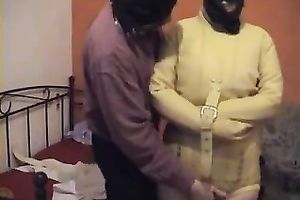 I aid my dirty slut wife to put a latex straitjacket on and tie her up