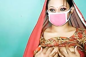 Mysterious Indian woman shows off her large moist titties