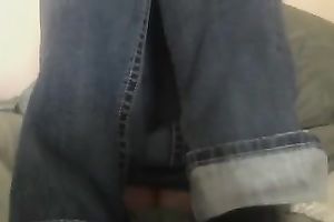 Amateur white slutwife in jeans is sexually excited in the afternoon