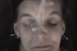 My sweet brunette hair wife gets her 1st facial jizz flow