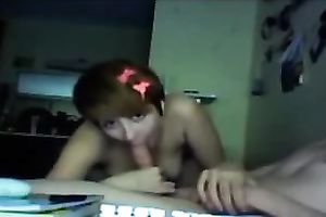 Cute short-haired coed admires me with her cock-sucking skills