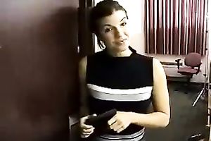 Appetizing gal with petite merry tits masturbates in front of the camera