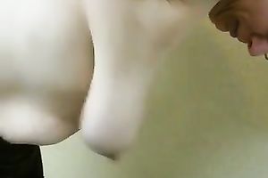 My white bitch shows her large limber mounds to me and lets me play with 'em