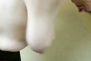 My white bitch shows her large limber mounds to me and lets me play with 'em