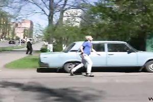 Public pissing movie with sexually excited golden-haired whore Kate