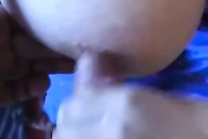 My breasty dark brown black cock sluts milks my schlong dry on her huge jugs