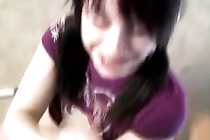 Just a hawt non-professional brunette hair legal age teenager with brackets playing with a rod