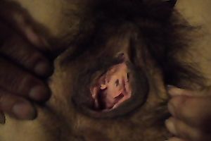 Hairy MILF hotwife fingers and caresses her love tunnel