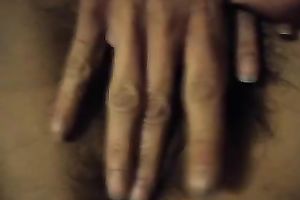 Hairy MILF hotwife fingers and caresses her love tunnel