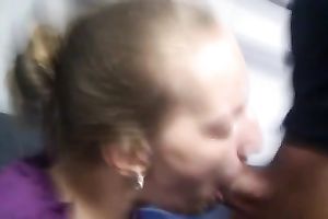 Fair-haired harlot sucks my shaft greedily and doesn't crave to stop