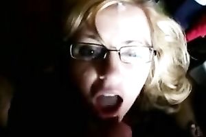 Sexually greedy golden-haired in glasses is giving me a valuable irrumation