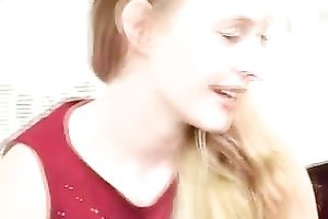 Slim fair-haired horny white wife rubs her cunt in solo sex movie