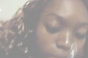 Ebony girlfriend prefers pink jocks for engulfing and eating