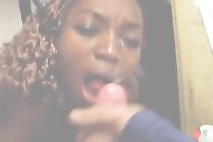 Ebony girlfriend prefers pink jocks for engulfing and eating