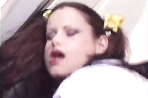 Whorish dark brown skank lets man bonks her till jizz flow