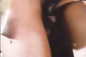 Naughty dark brown wifey got her hairy love tunnel attacked in mish pose