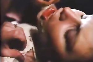 Naughty dark brown wifey got her hairy love tunnel attacked in mish pose