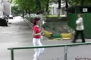 Her white panties are trickling soaked from lots of piddle