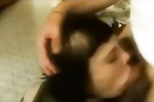 Brunette harlot sucks my knob devotedly in homemade movie scene