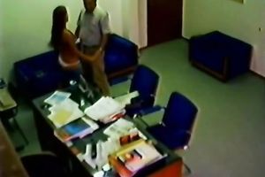 Spy camera catches skanky hotwife sweet old boss in the office