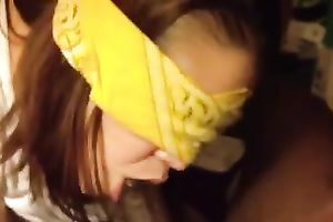 Blindfolded playgirl enjoys engulfing my BBC in homemade episode