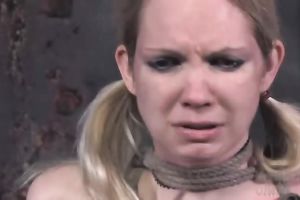 Pigtailed blond receives her billibongs tortured in BDSM scene
