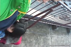 Trashy hottie with admirable ass receives mercilessly drilled in public