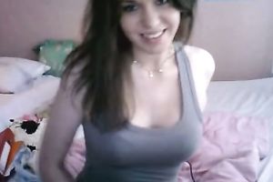 Startling dark brown legal age teenager flashes her bazookas in sexy livecam solo scene