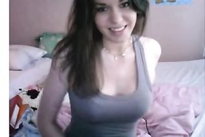 Startling dark brown legal age teenager flashes her bazookas in sexy livecam solo scene