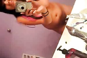Chubby emo teenie girlfriend filmed herself in the washroom