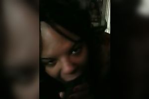 Ebony tgirl sucks my BBC with excitement until I cum