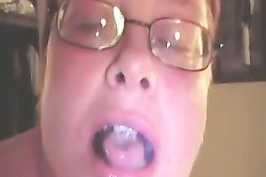 Fat four eyed wench sucks my schlong until that babe acquires the jism she craves