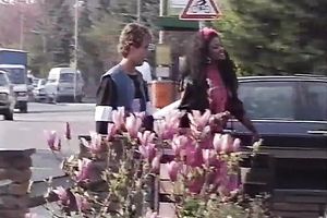 Black breasty and lustful hottie got her constricted fur pie group-fucked hard