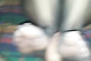 My amateur wife wearing nylon hose gives me a breathtaking footjob