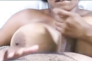 Sultry ebon amateur wife with black hair gives me one hell of a titjob