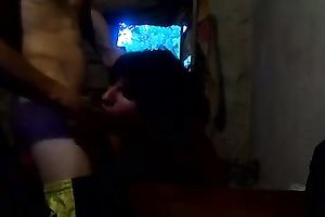 Tanned brunette hair milf enjoys engulfing my hard prick