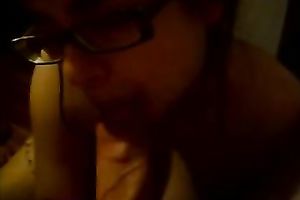 Nerdy brunette works on my prick in homemade sex tape