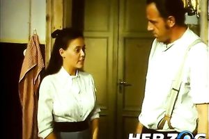 Two dark-haired beauties receive screwed in retro group sex scene