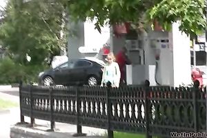 Sveta changes her garments in a park after peeing her panties