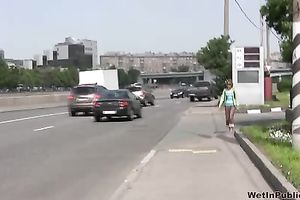 Sveta changes her garments in a park after peeing her panties