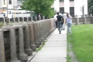 Nerdy brunette hair slutwife in hawt taut panties pisses in public