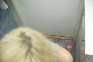 Kinky blond favours a guy with a ardent oral job in the washroom