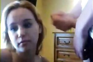 Webcam oral session from concupiscent pair in their bedroom