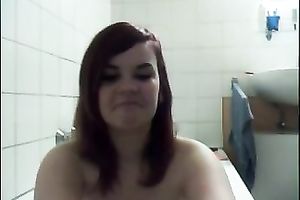 Webcam scene with gal teasing with her love melons in the bath