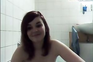 Webcam scene with gal teasing with her love melons in the bath