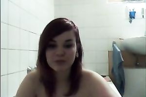 Webcam scene with gal teasing with her love melons in the bath