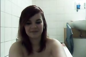 Webcam scene with gal teasing with her love melons in the bath
